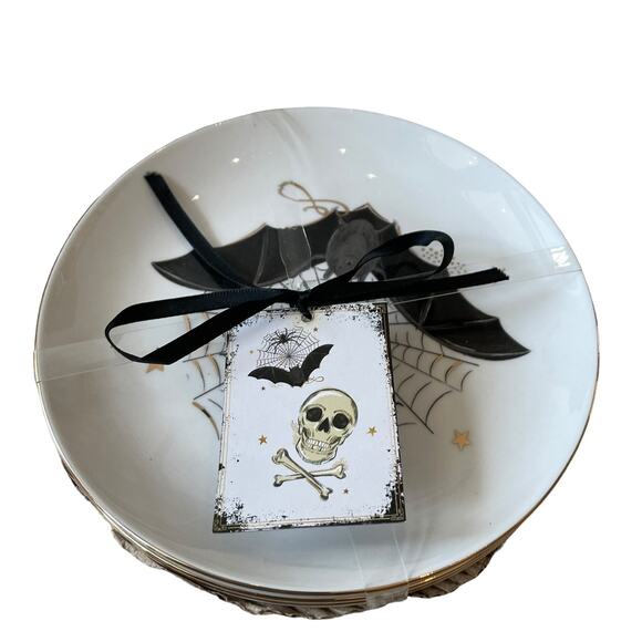 Potter's Studio Halloween Appetizer Plates 6in Bats & Skulls Set of 4 Spooky NEW - Picture 13 of 15